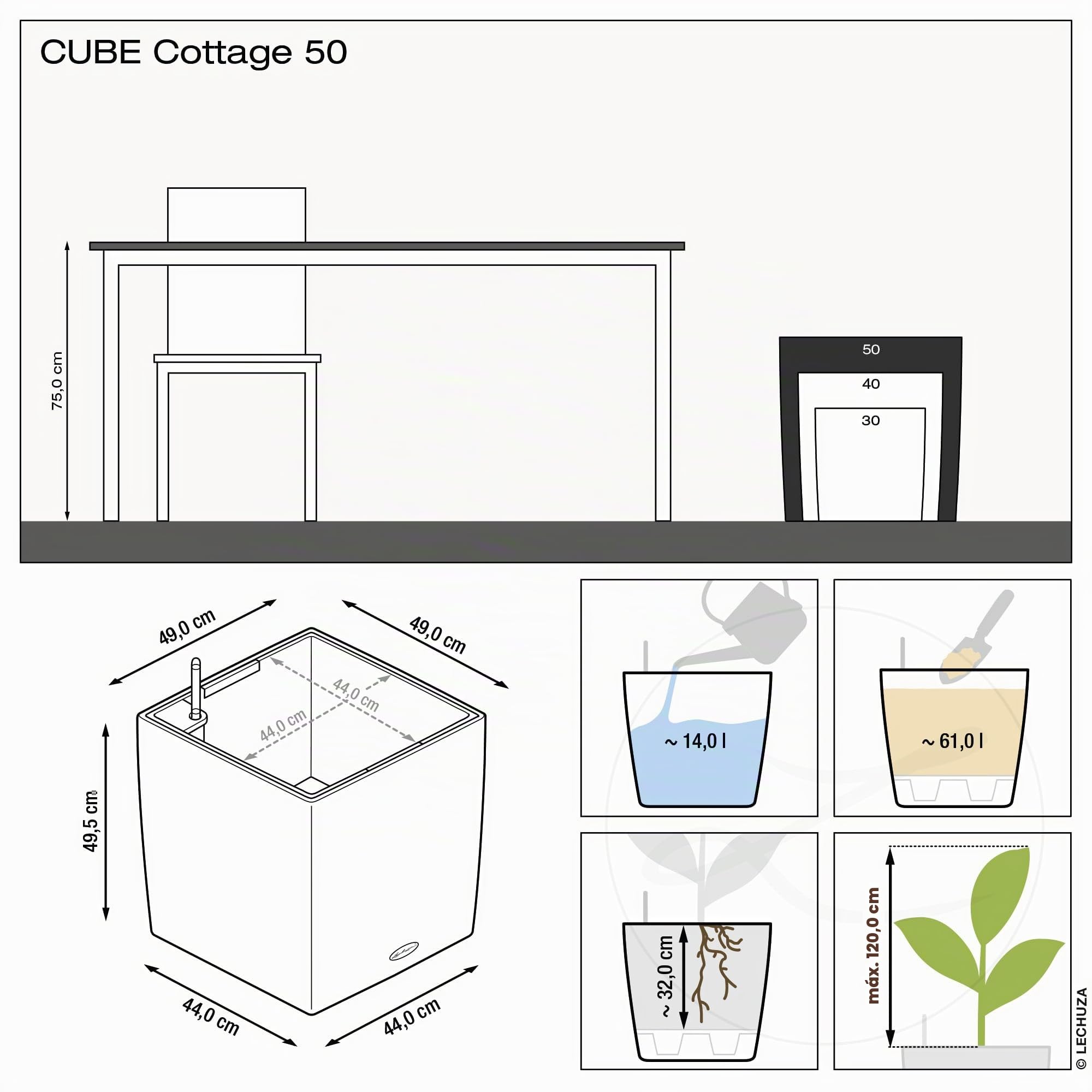 Lechuza Cube Cottage 50 Granito 15392