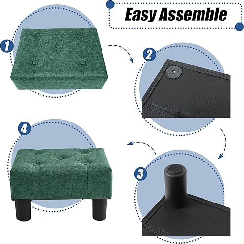 Miniatura 5 de BRIAN & DANY Reposapiés pequeño, reposapiés de lino con patas, reposapiés pequeño estable para sala de estar, verde Verde, Lino,Beige, terciopelo de