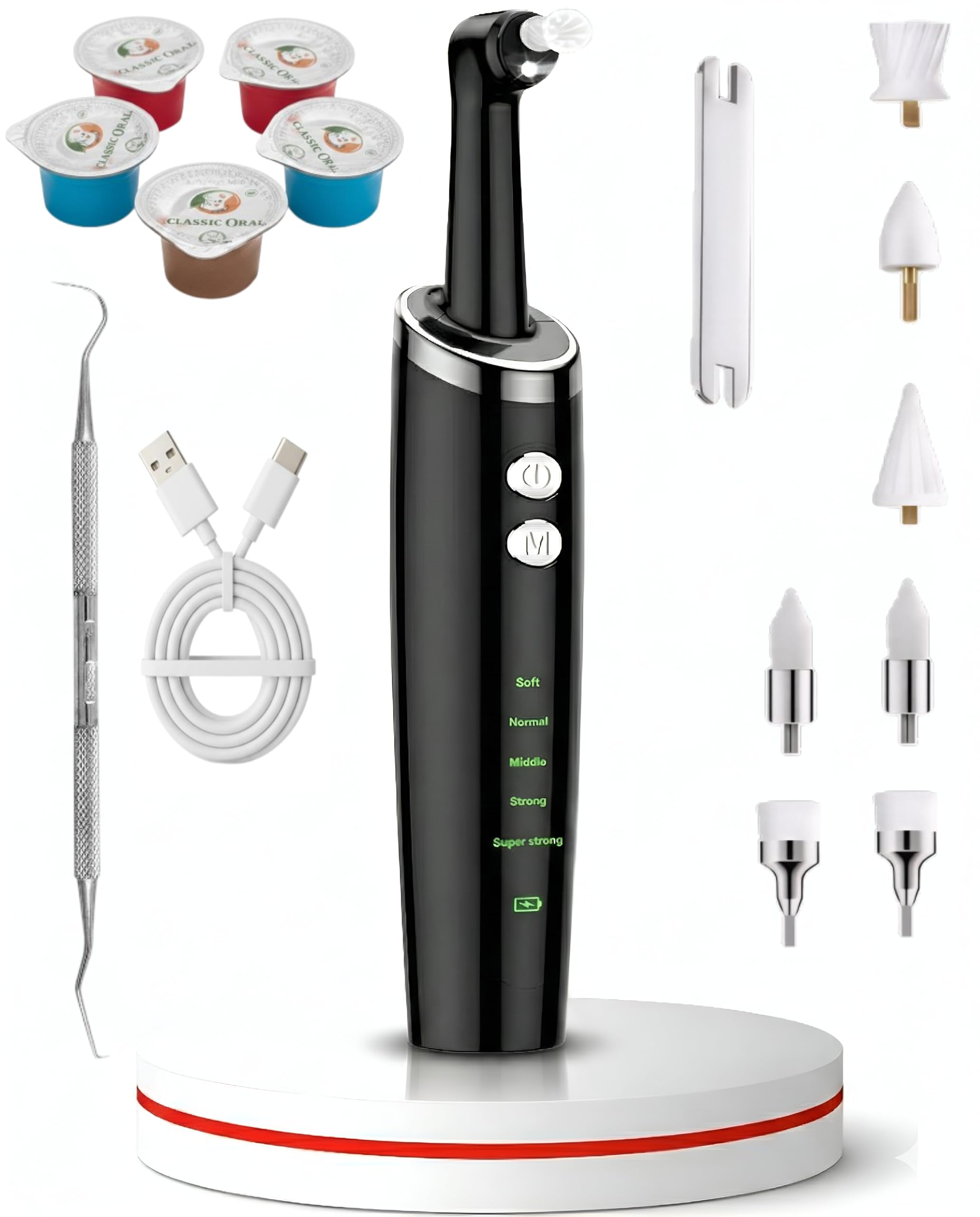 Elektrischer Zahnfleckenentferner & Zahnpolierer - Zahnaufhellungs-Kit mit 5 Modi, 5 austauschbaren Köpfen, LED-Licht, Typ-C-Schnellladung, wasserdicht, perfekt für den Heimgebrauch & Reisen