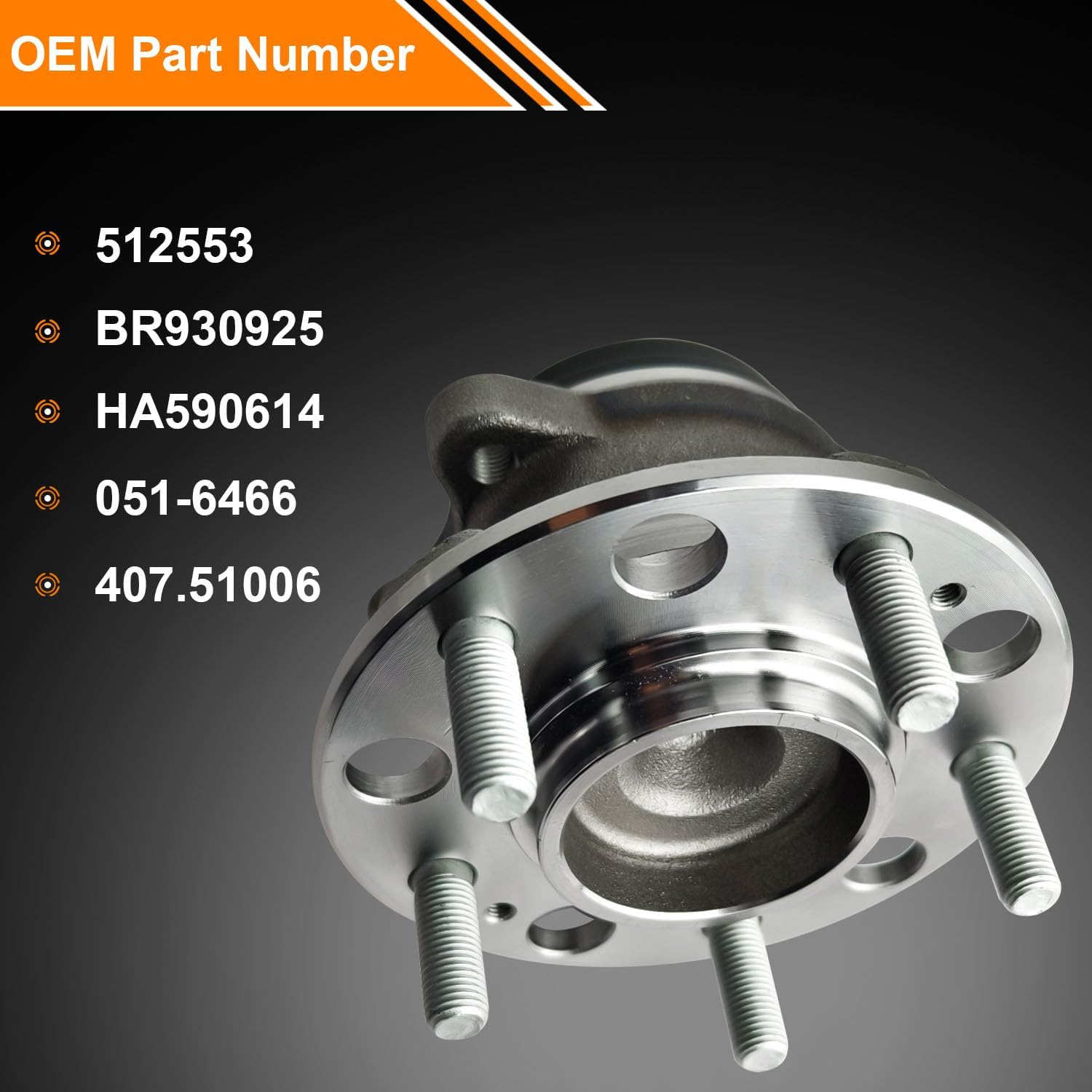 512553 Rear Wheel Bearing and Hub Assembly Set Fit for Hynd Sonata 2015-2019/Tucson 2016-2020/Veloster N 2019-2021/Cadenza Optima Sportage 2017-2020, 5 Lugs w/ABS, Wheel Bearing Hubs Replace# BR930925