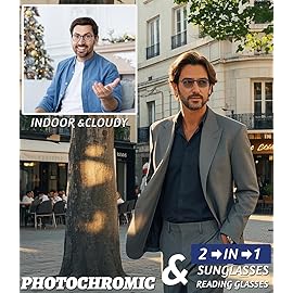 Hubeye Photochromic Reading Glasses for Men and Women TR90 Sport Reader Anti Glare UV Ray Filter Matte black+Matte blue+Transparent+0.0