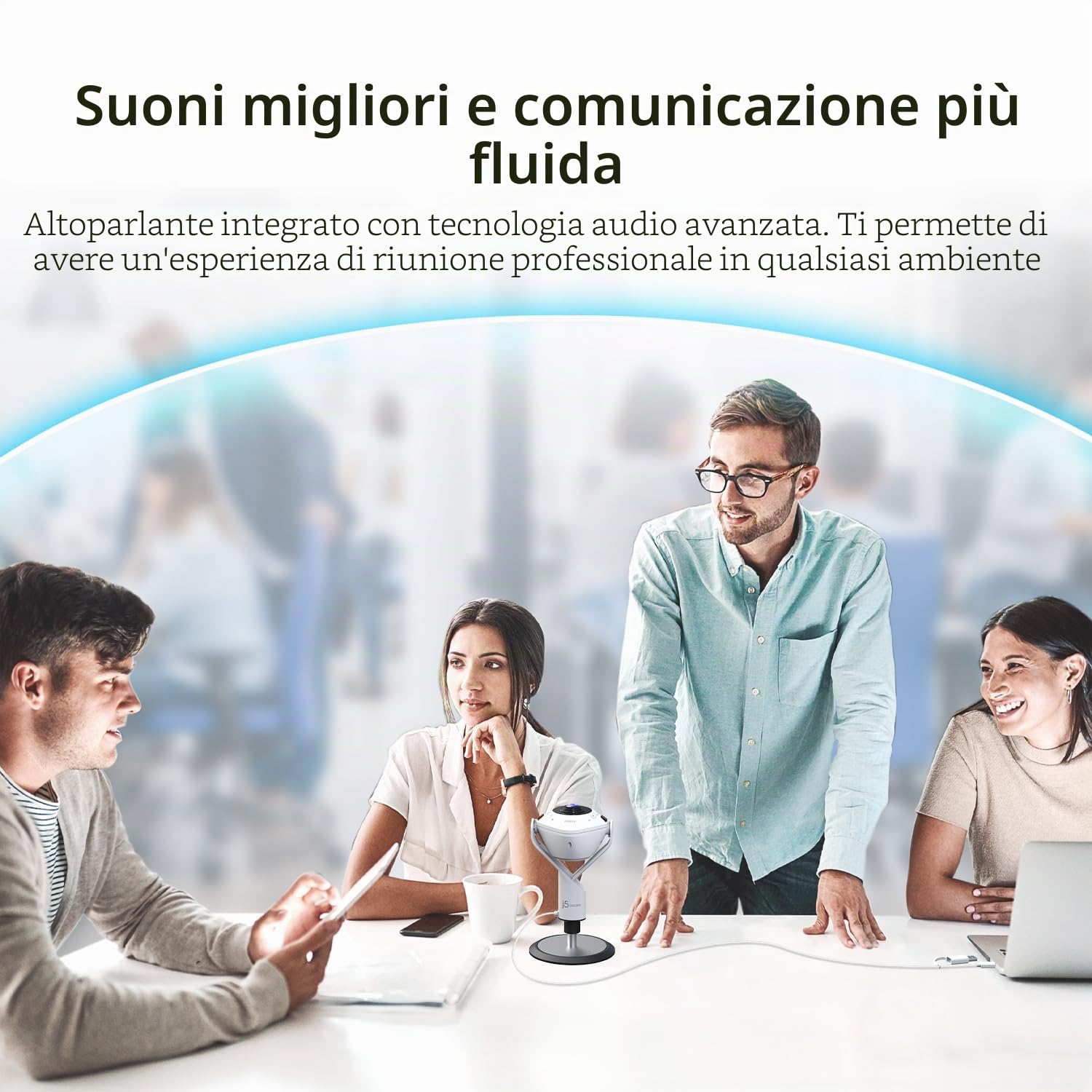 j5create 360 AI-Powered Meeting Webcam con vivavoce, Smart-Tracking, Auto-Framing, videocamera per videoconferenze HD 1080P, con telecomando (JVU368)