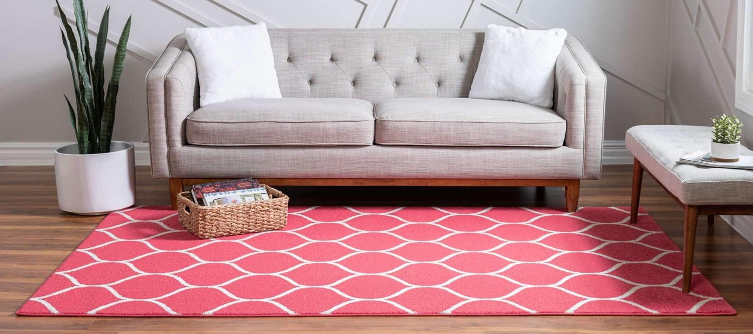 Unique Loom Trellis Frieze Collection Area Rug - Rounded (2' x 3' 1", Pink/ Ivory)