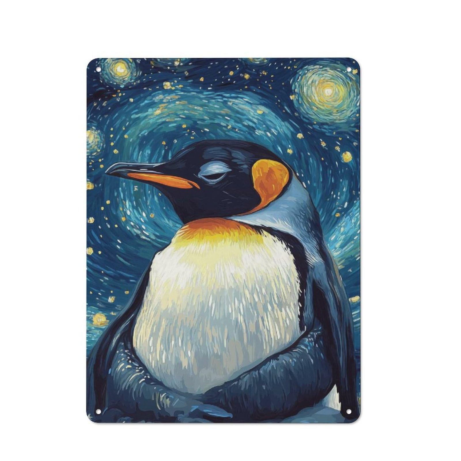 Junmoney Style-23 Rustic Penguin Starry Night Rustic Tin Sign 40X30cm, Porch Wall Decor For Greenhouse, Garden Room, Cafe Or Entryway