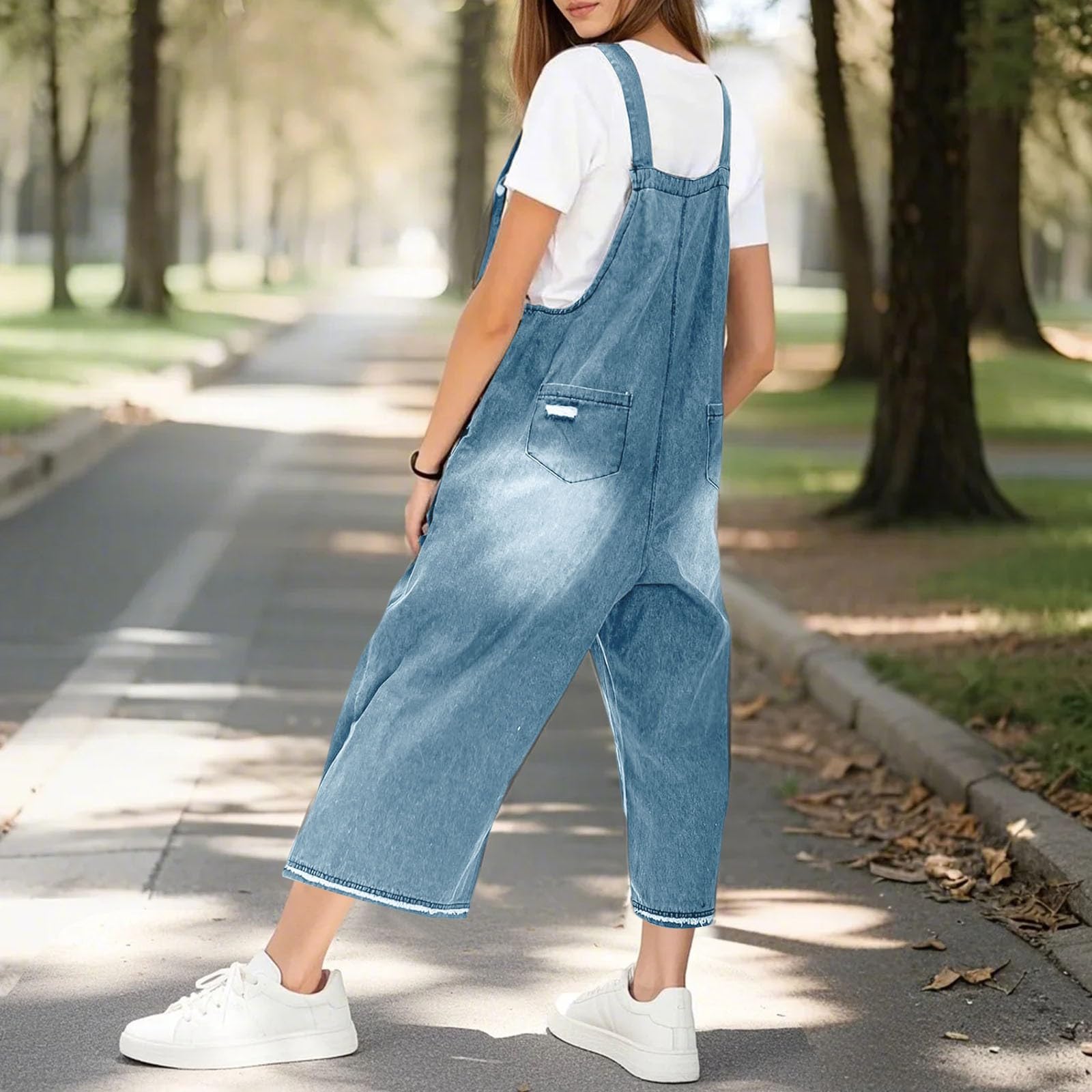 duaicnvow Salopette Jeans Donna Tuta Estiva Lunga in Denim Da Donna Baggy Jumpsuit Donne Denim Monopezzi Da Lavoro 90s Retrò Eleganti Pantaloni Larghi Jeans Tuta A Gamba Larga Casual Taglie Forti
