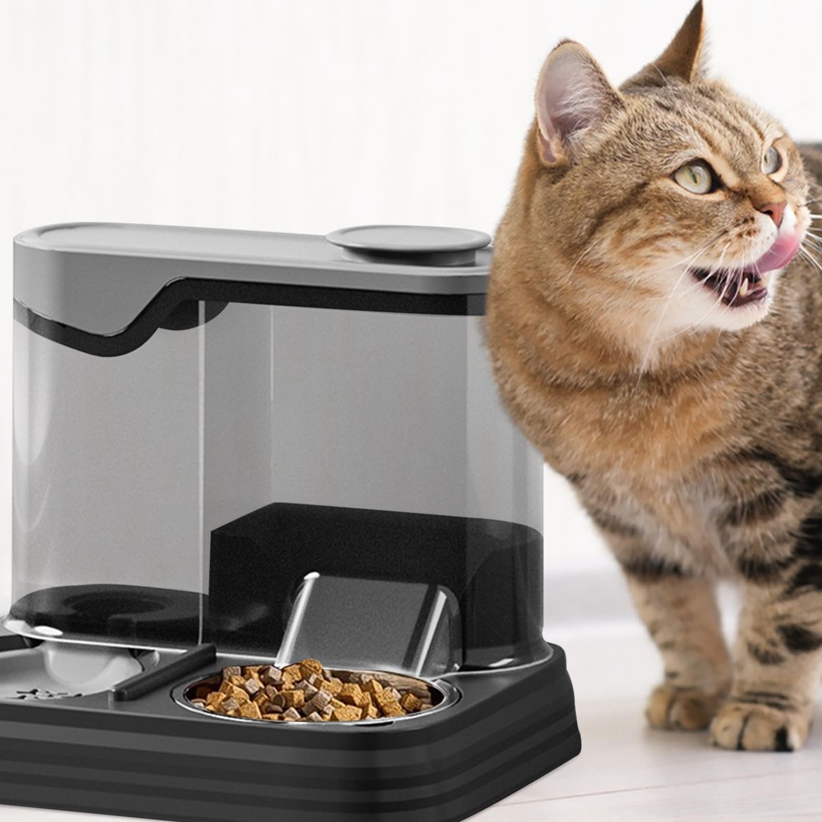 Comedero automático para Gatos， Comedero automático for Gatos y Perros | Bebedero for Mascotas, Ideal for Uso doméstico en Interiores Vacaciones(Black)