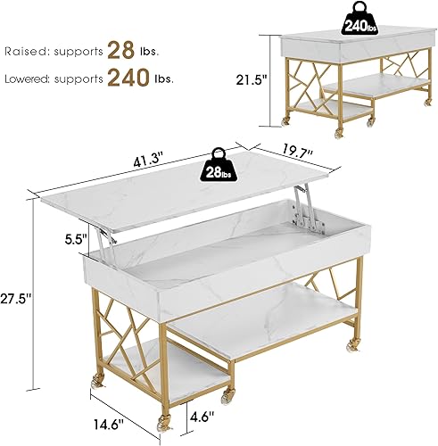 Miniatura 2 de ivinta Mesa auxiliar con rueda de cristal de silicona y marco de metal, mesa central de madera con compartimento de almacenamiento oculto y estante