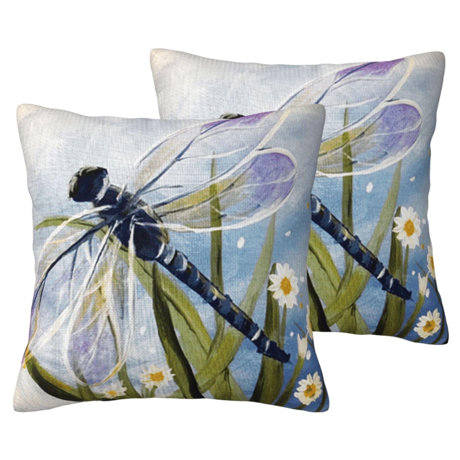 Housse de coussin imitation lin libellule au rendu textile premium