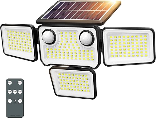 Miniatura 10 de Luces Solares Impermeables para Exteriores 4500LM, 254 Reflectores LED Solares para Exteriores con 2 Sensores de Movimiento, Luz de Seguridad de 4