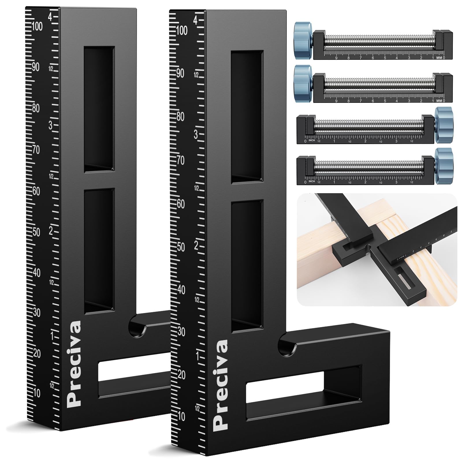 Preciva Corner Clamps for Woodworking, 90 Degree Positioning Squares with 4 C-Clamps, High-Strength Aluminum Alloy for Perfect Right Angle on Cabinets