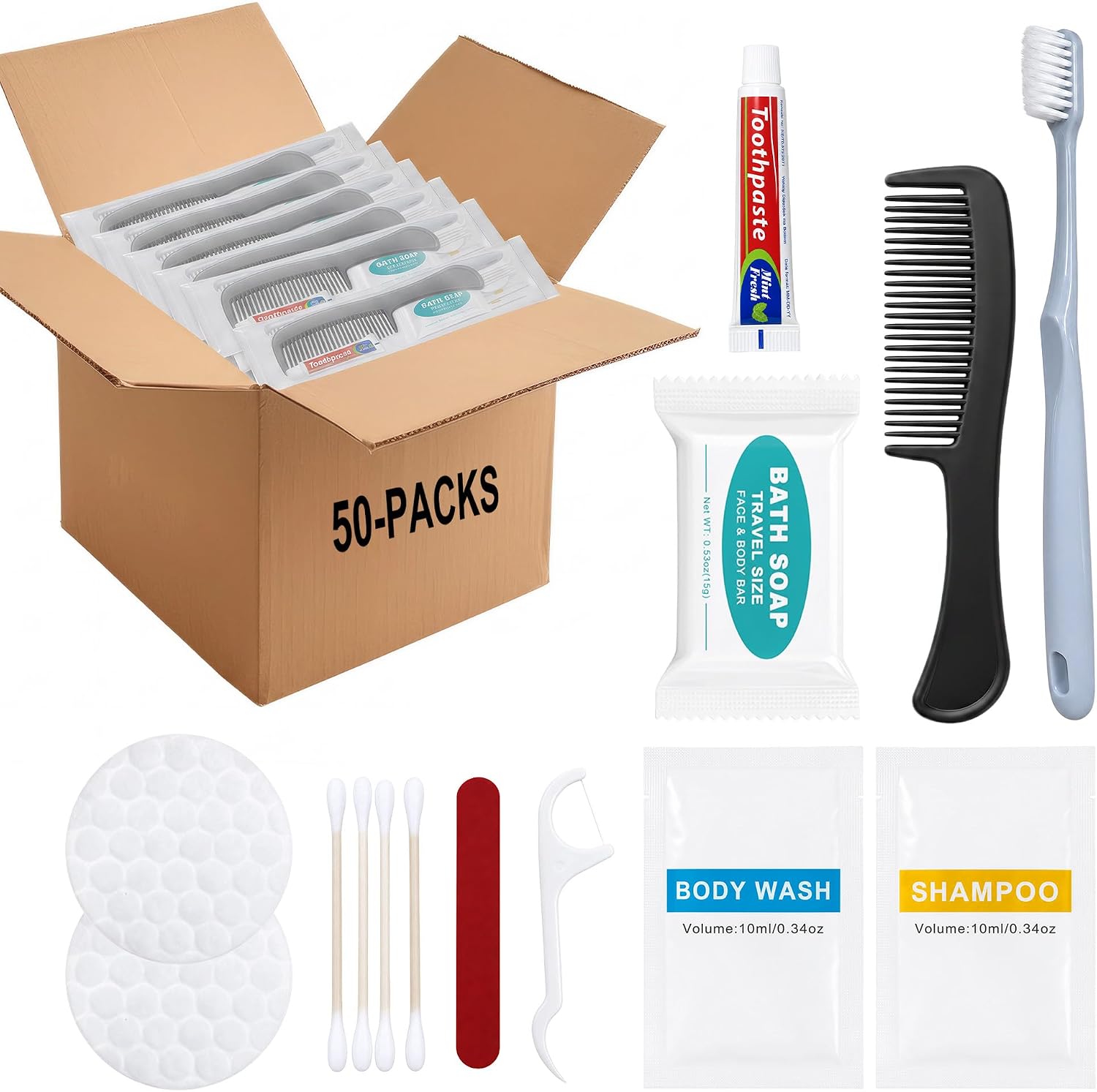Hygiene Kits, Toothbrush and Toothpaste Travel Kits Come in Individual Packages; Bulk Hygiene Supplies are Suitable for Travel, Hotels, Camping, and Home Use (50-Pack)