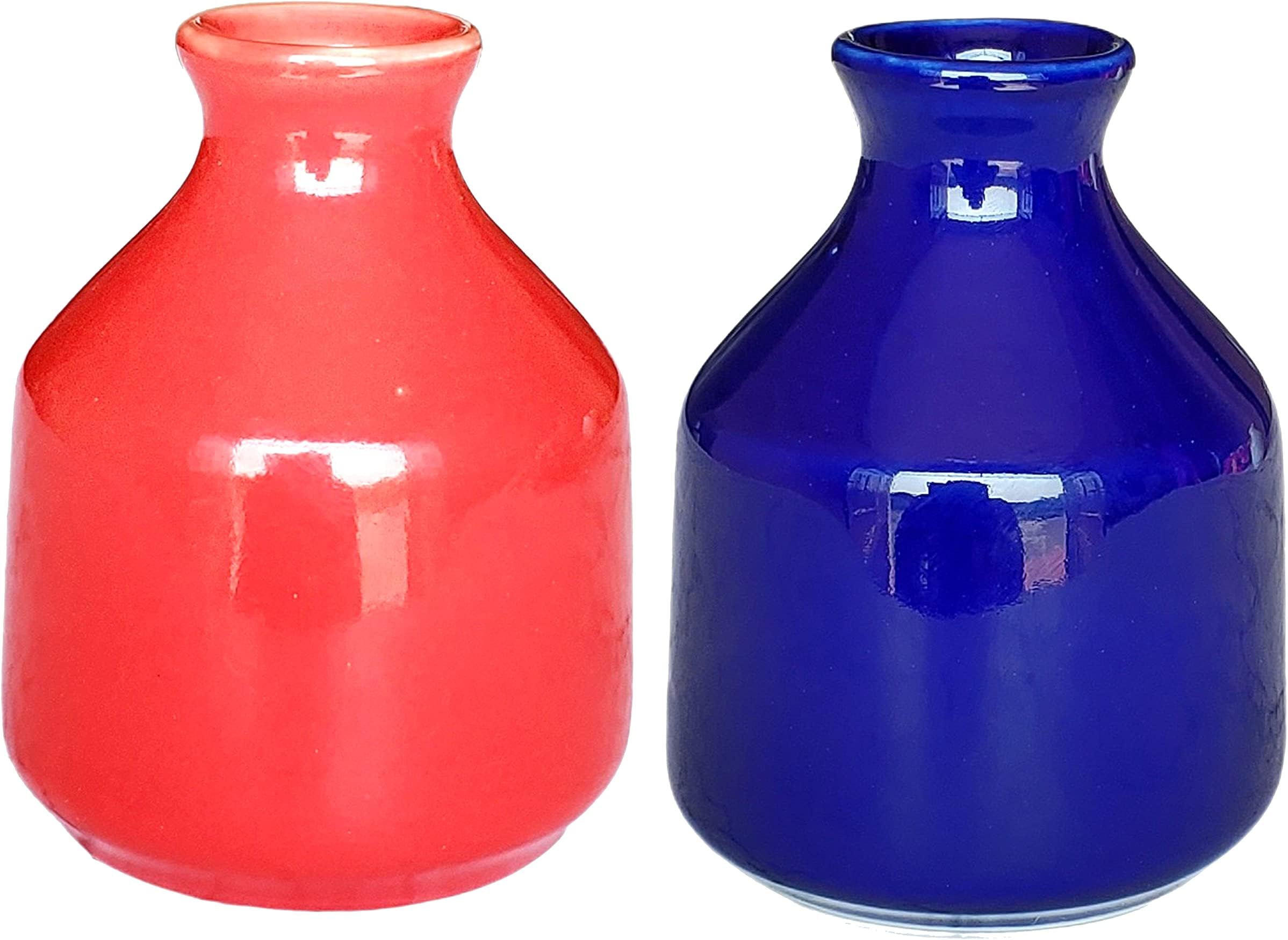 Pure Source India Ceramic Small Vase 2 in 1, for Home Decor Center Table Bedroom Living Room and Office Decoration (Red & Blue)