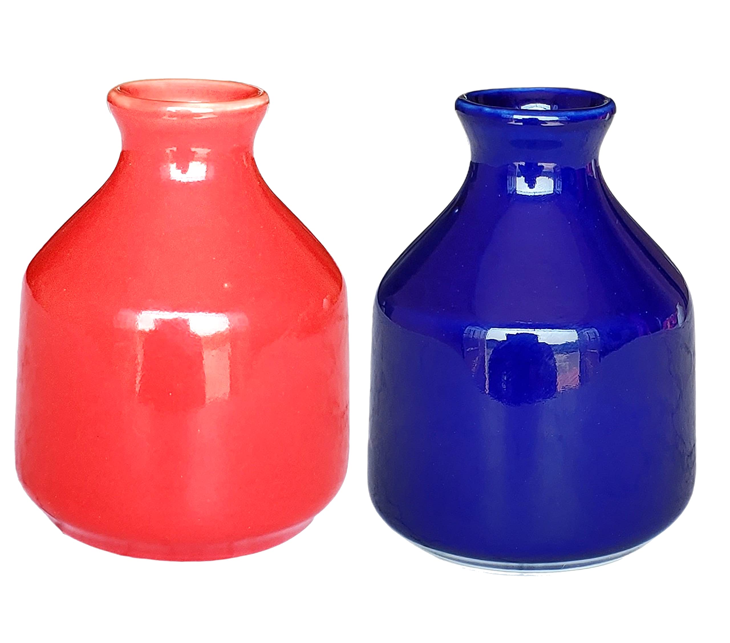 Pure Source India Ceramic Small Vase 2 in 1, for Home Decor Center Table Bedroom Living Room and Office Decoration (Red & Blue)