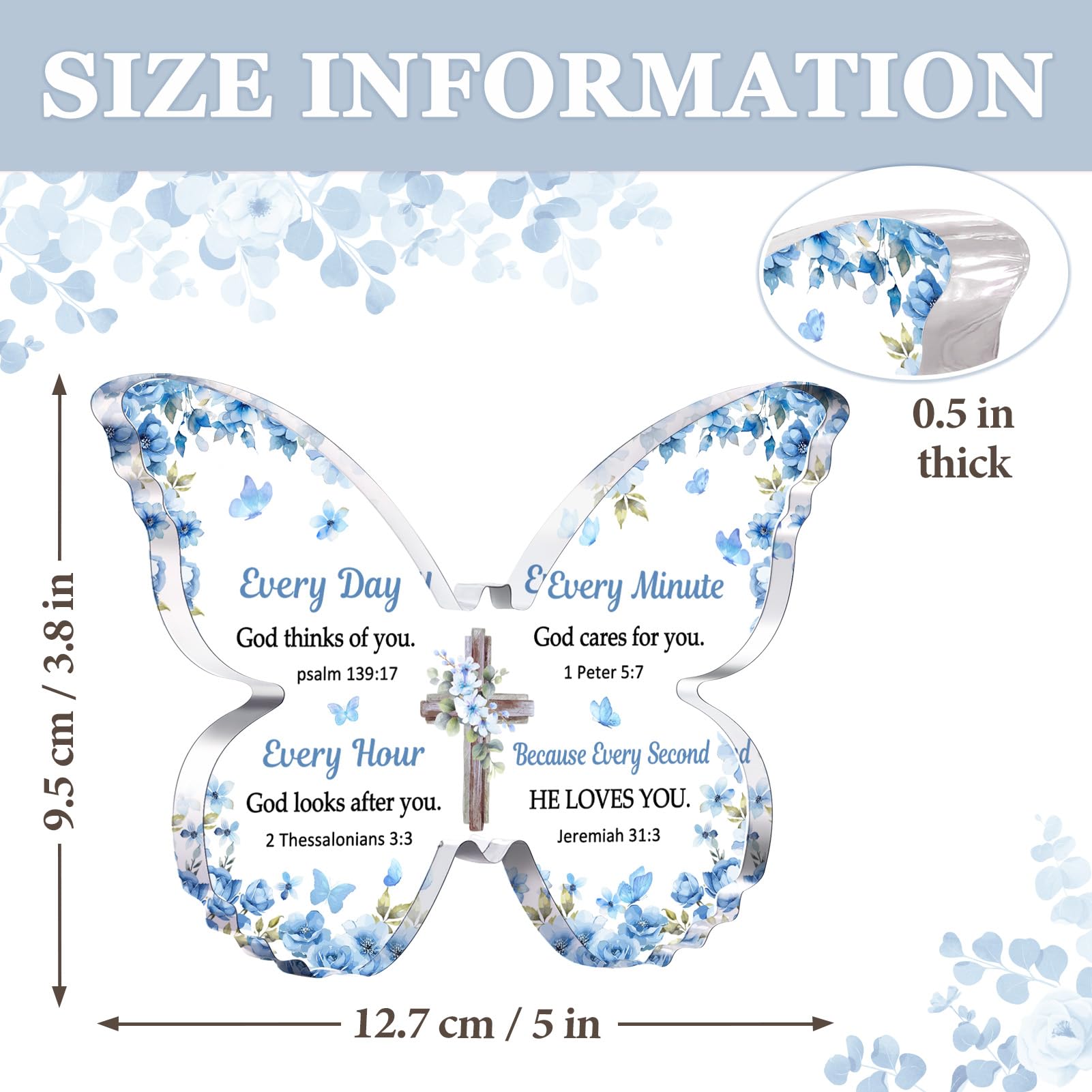 Christian Gifts for Women Faith, Butterfly Acrylic Plaque Sign, Religious Gifts for Women on Mothers Day Birthday Christmas, Spiritual Present for Female Friend Family, 5x3.8x0.5 Inch - Blue