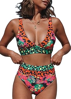 Sponsored Ad - Hilinker Women's Leopard Bikini Swimsuits V Neck High Waisted 2 Piece Bathing Suits