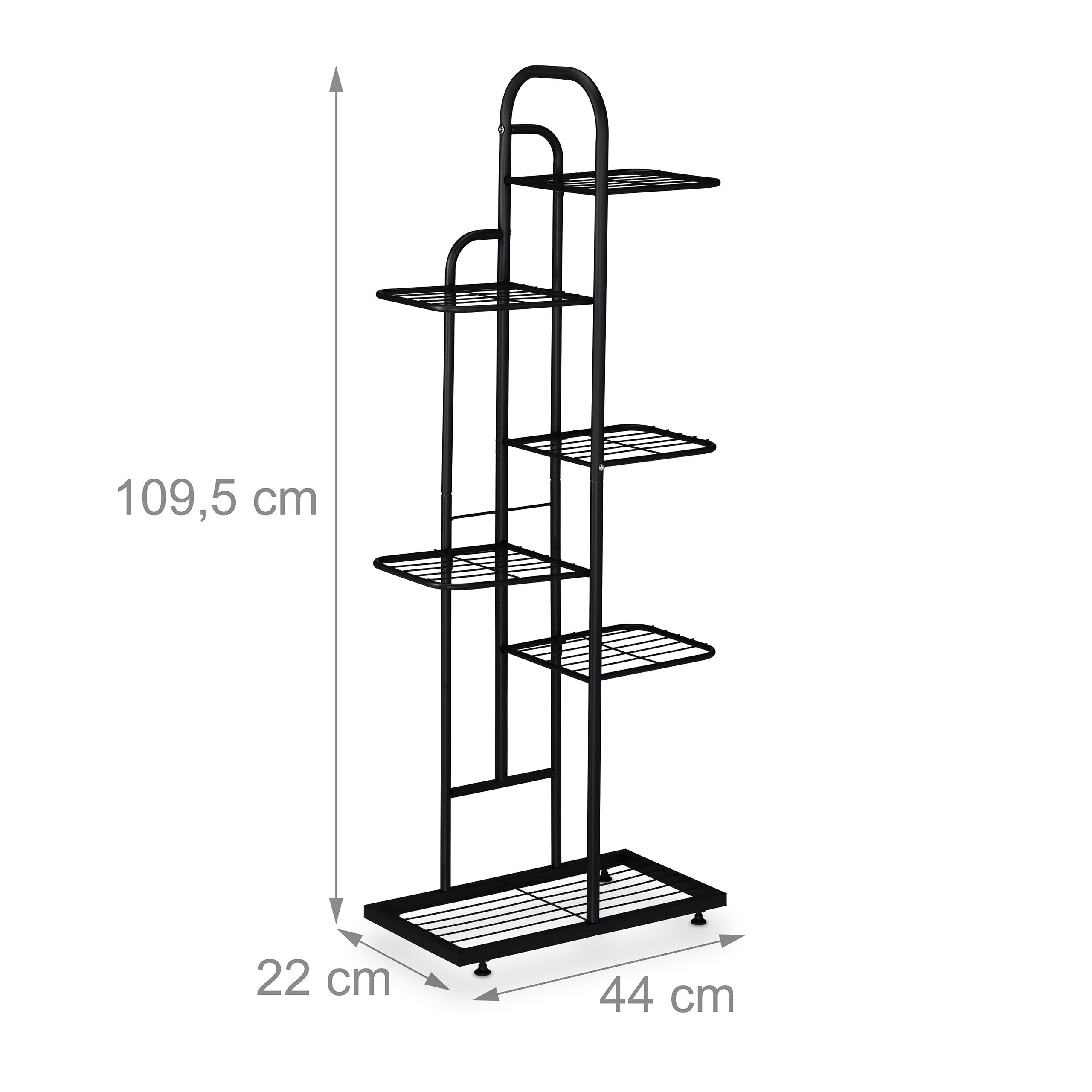 Relaxdays Étagère à Plantes, 6 Niveaux spacieux, pour 7 Pots, métallique, H x L x P : 109,5 x 44 x 22 cm, Noire
