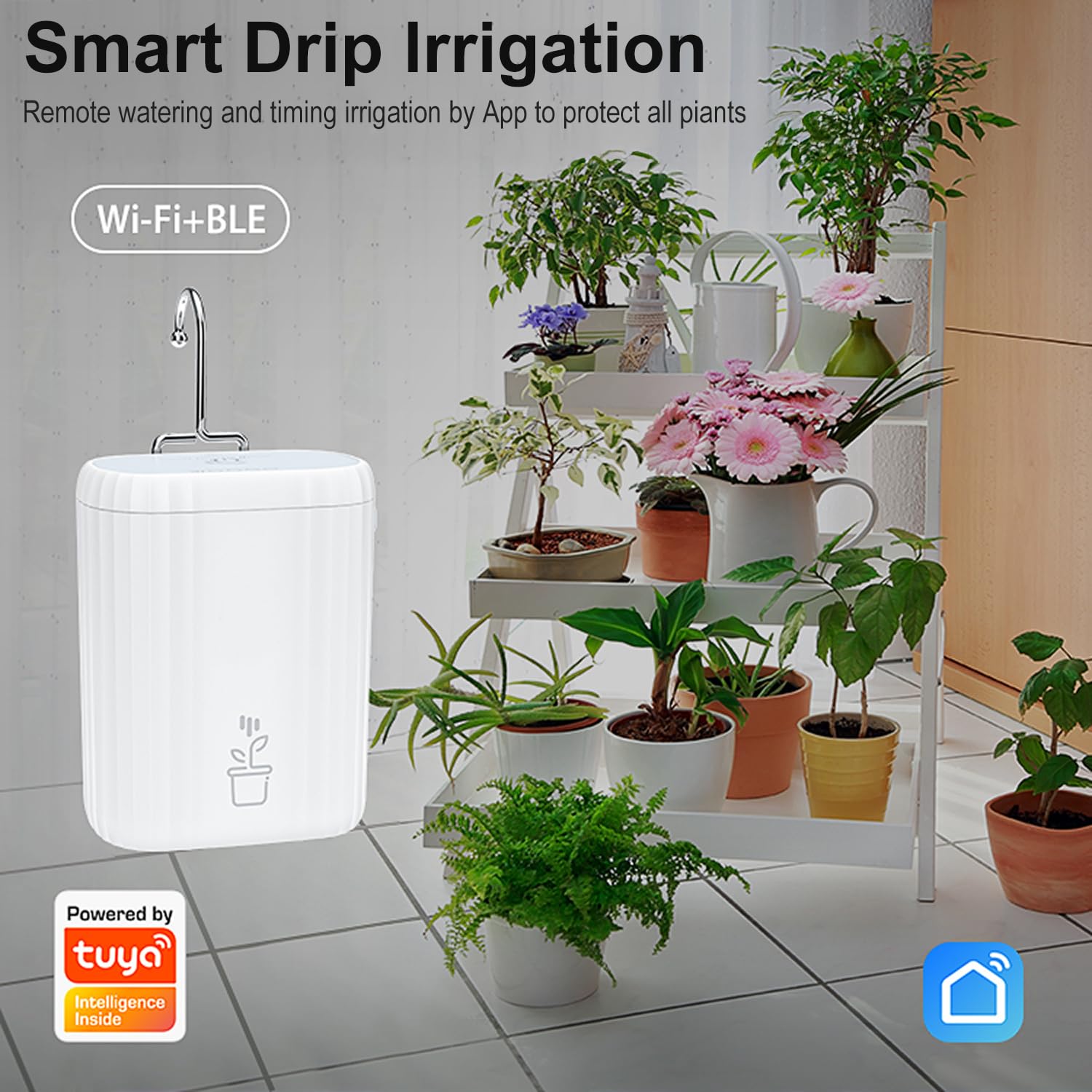 WIFI Automatic Plant Waterer, DIY Automatic Drip Irrigation Kit for 10 Potted Plants, Auto & Manual & Delay Watering Mode/Water Shortage Alert/Irrigation Records,Compatible w Alexa Tuya/Smart Life App