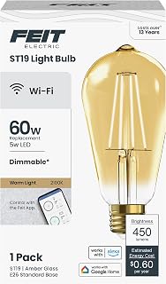 Feit Electric ST19 LED Smart Light Bulb, 60W Eq, Amber 2100K, E26 Base