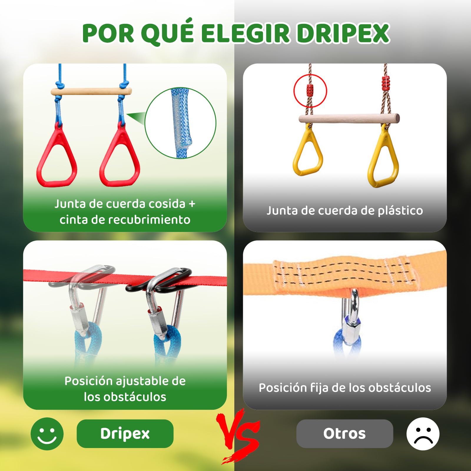 Dripex Ninja Slackline Kit de 2 x 20 m/65 Pies, Ninja Warrior para Niños Carrera de obstáculos, Entrenamiento de Slackline con Accesorios Completos para niños