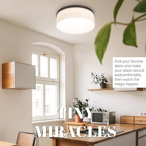 Miniatura 8 de Hamilyeah Lámpara de techo empotrada con pantalla de tela blanca, iluminación LED cercana al techo de 18 W, moderna lámpara redonda de 12 pulgadas