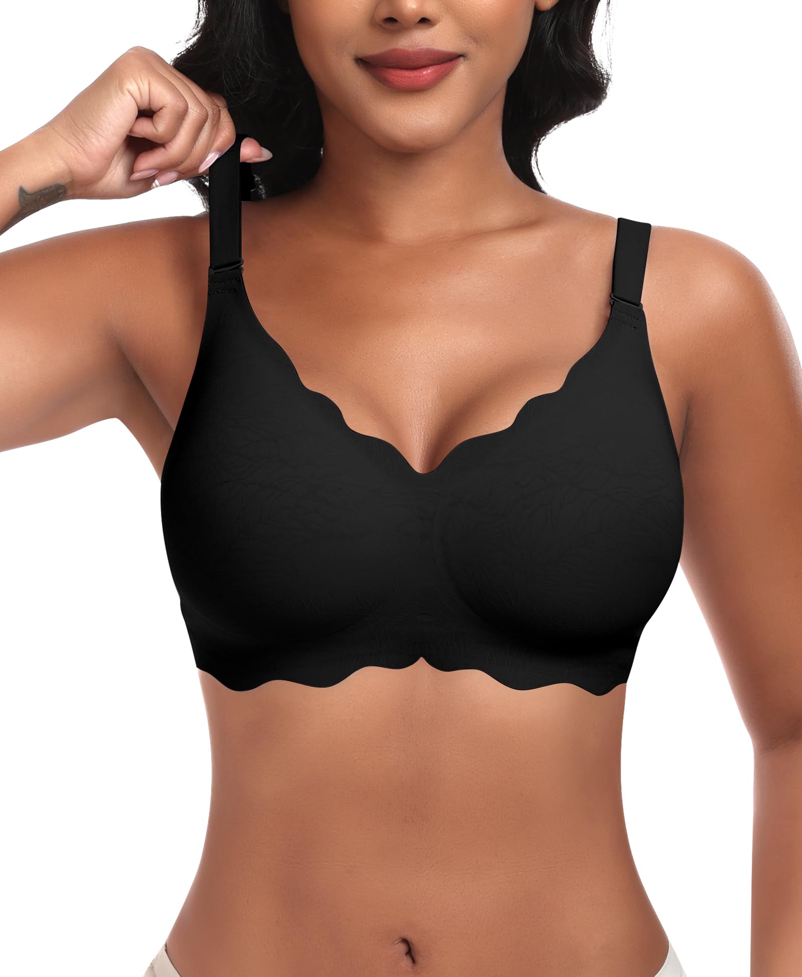 Ganado Damen Nahtloser BH Ohne Bügel Tiefem V-Ausschnitt gewellte Ränder Bequemer BH Bralette Soft BHS Bügellos Bustier Bra