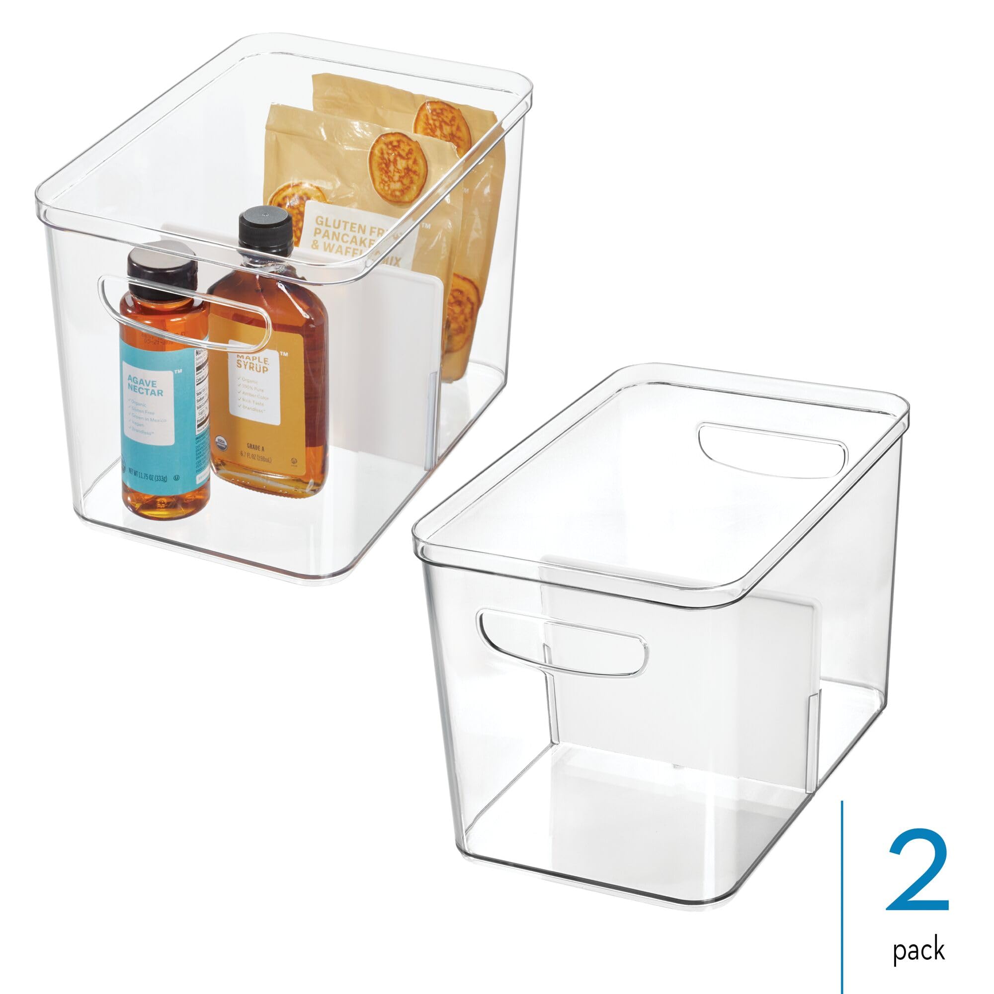 InterDesign iDesign - Set di 2 contenitori divisi per dispensa da cucina, colore: trasparente/bianco opaco