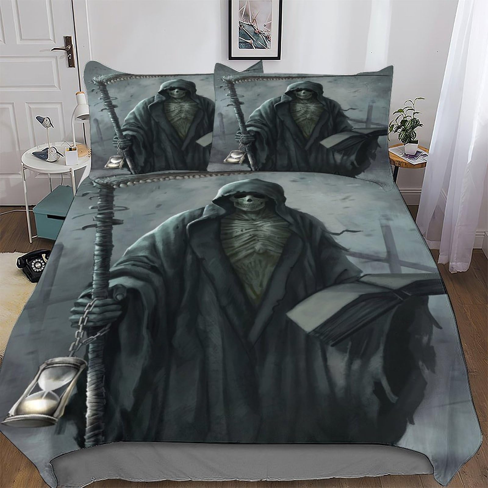 Pazzk Gothic, Skeleton-3 Gothic, Skeleton 3D Duvet Cover 3 Piece Soft Brushed Microfiber Quilt Cover Bedding Sets With Matching Pillowcases For Kids，Youth And Adult Comforter Cover King (220X240cm)