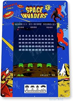 Tinworld Tin Sign Space Invaders Arcade Sign Game Room Sign Shop Marquee Retro Classic Gaming console C748