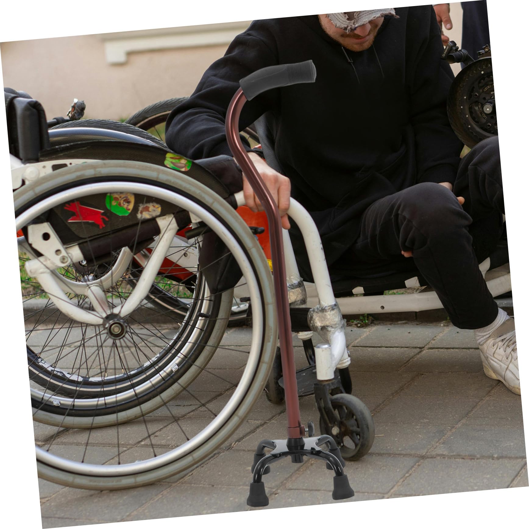 Yardenfun Bastón de Cuatro Patas de Aleación de Aluminio Negro Plástico Antióxido para Personas Mayores y Discapacitadas Apoyo Seguro y Estable