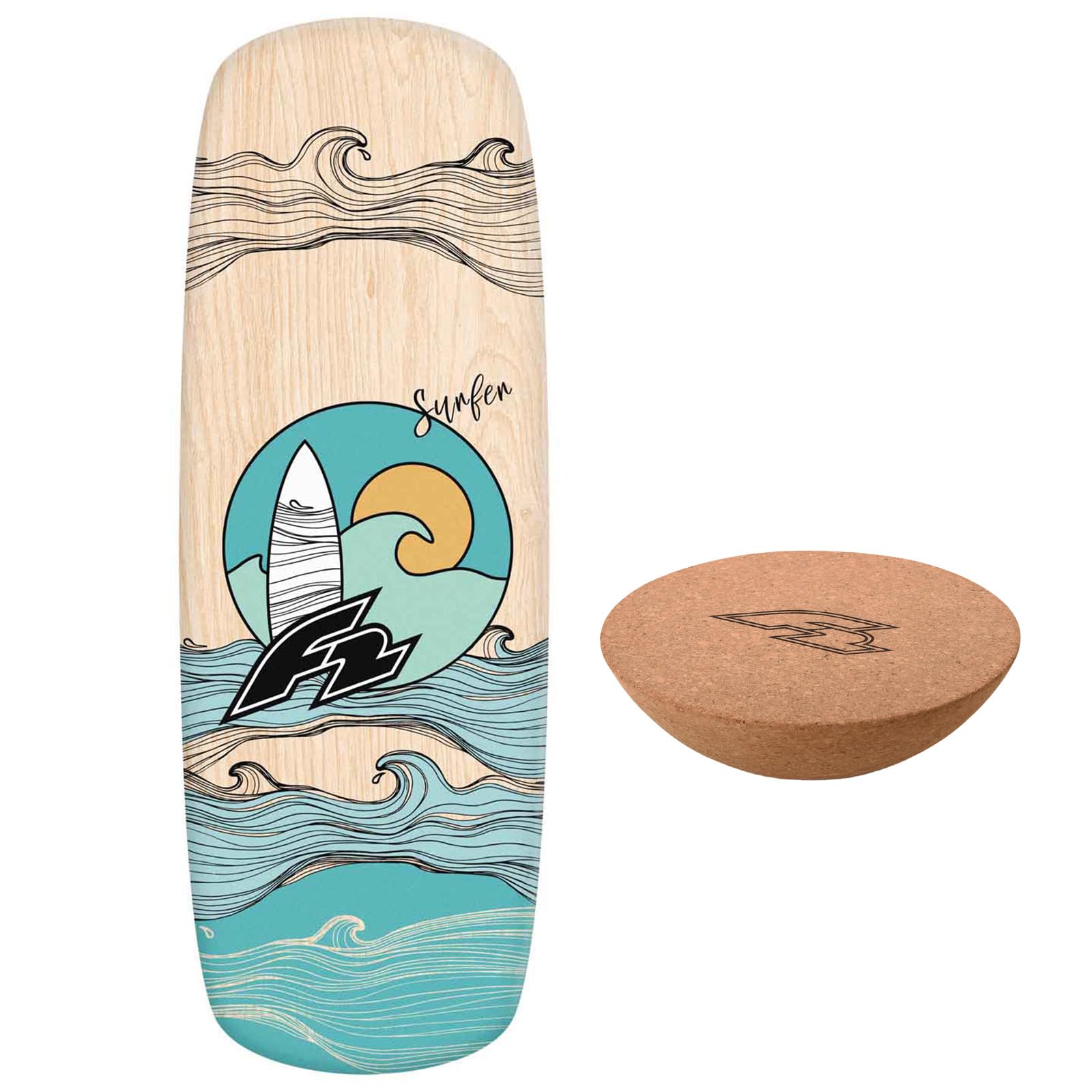 F2 Balance Board Pill – 86x30 cm mit Kork Halbkugel