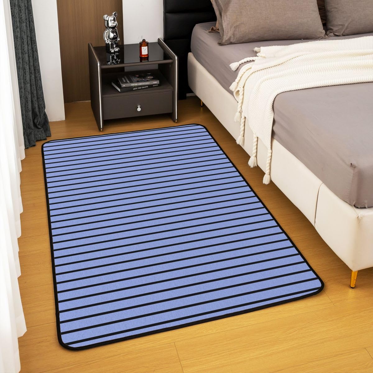 Loussiesd Tapis Salon 100x150cm Bleu Rayures Tapis d’intérieur Striped Antidérapant,Doux,Lavable Ligne Rayures pour Salon Chambre Géométrique Salle à Manger, Cuisine Art Modernee Abstrait