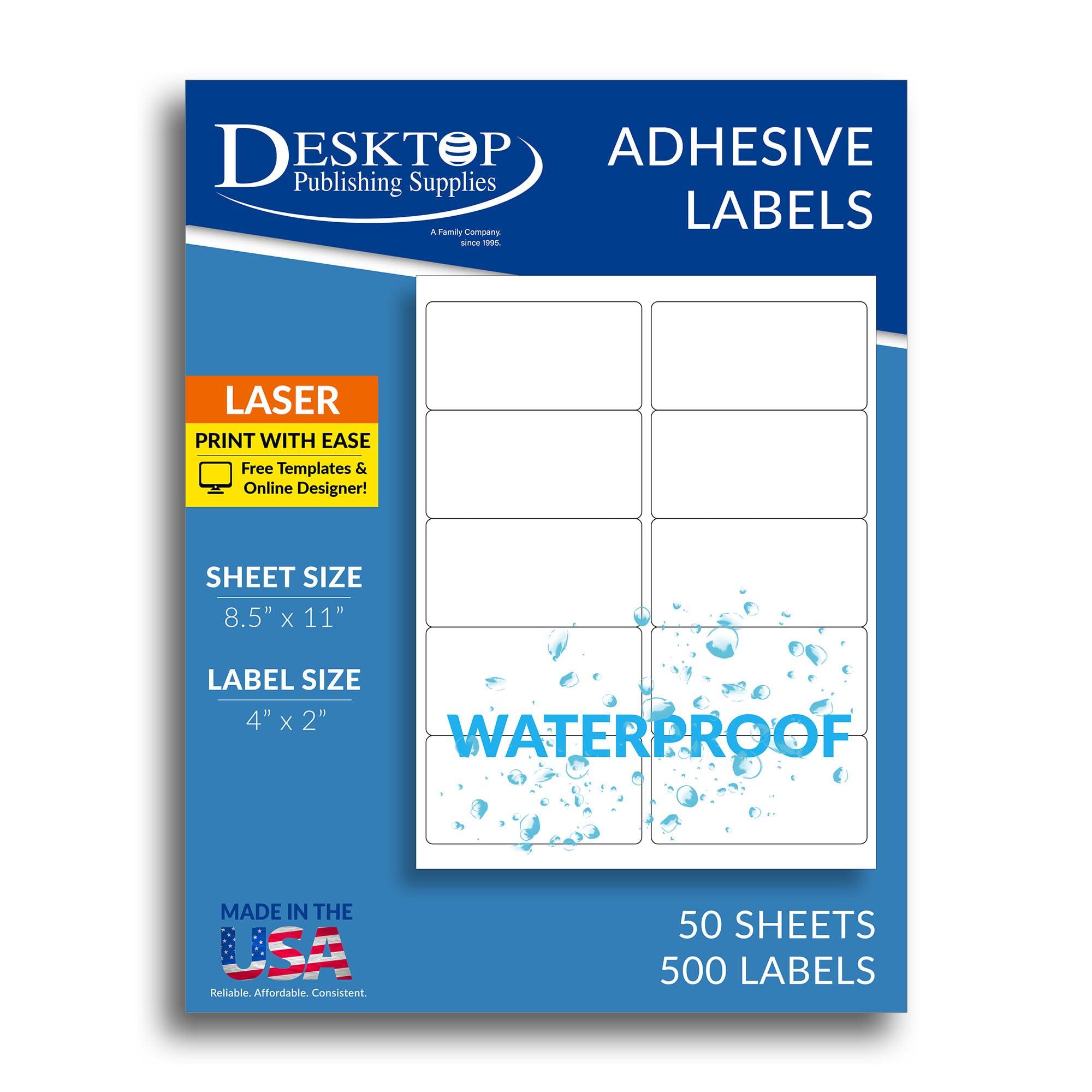 Bedruckbare wasserdichte Etiketten – 10,2 x 5,1 cm Etiketten – 10 pro Blatt – 50 Blatt 500 Etiketten – blanko wetterfeste Versand Flaschenetiketten – wasserfestes PolyesterLaseretikett für