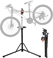 VEVOR 66 lbs Heavy-Duty Aluminum Bike Repair Stand - Adjustable Height, 360° Rotating Clamp, Foldable Workstand with Tool Tray
