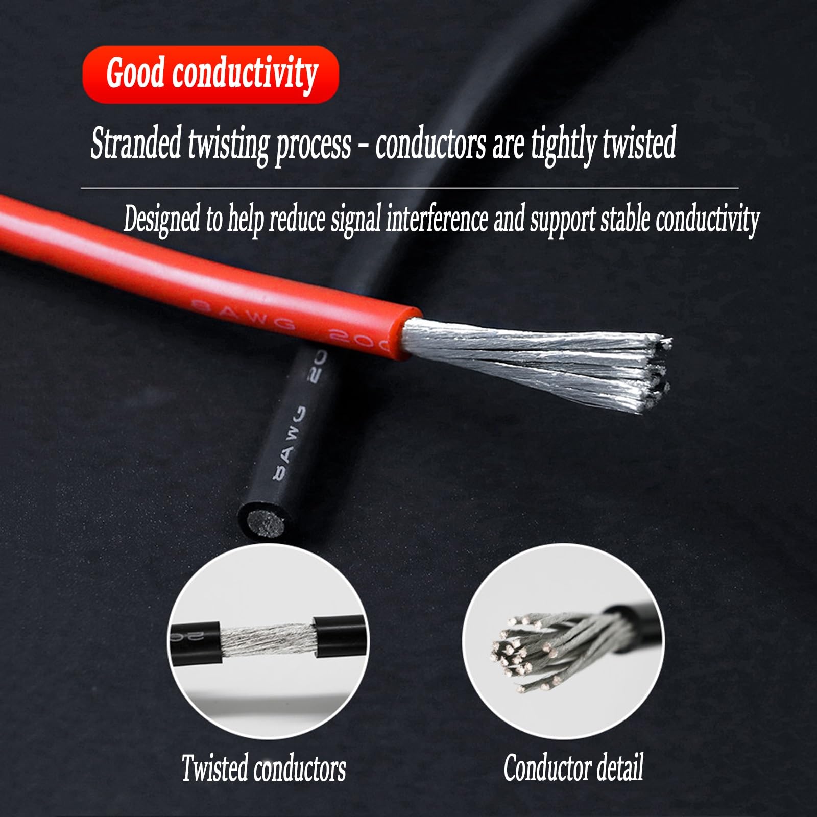 Cable Silicona Alta Temp, Cobre Estañado Flexible Cable Eléctrico 50FT(Red,2.5mm²(14AWG))
