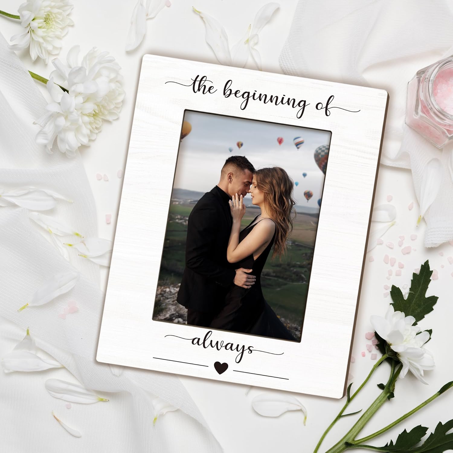 Engagement Picture Frame 5x7, Wedding Photo Frame, Valentines Day Engagement Gifts for Couples, The Beginning of Always Wedding Couples Wooden Picture Photo Frames for Desk Home Room Decor - Image 6