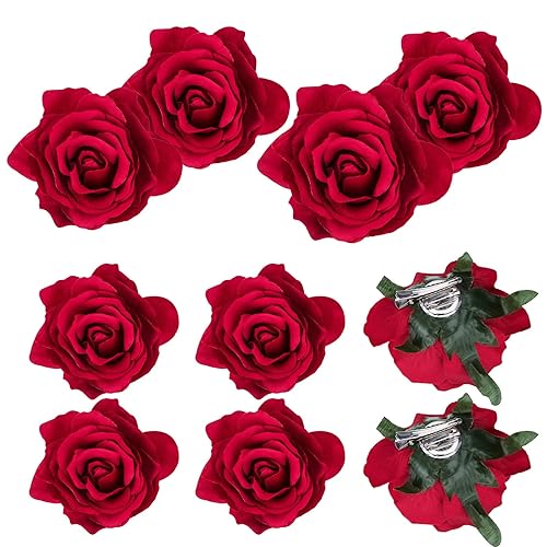 Outus 8 pinzas para el cabello de rosas rojas pinzas para el cabello para mujeres y niñas broche de flores con broches florales para boda accesorio