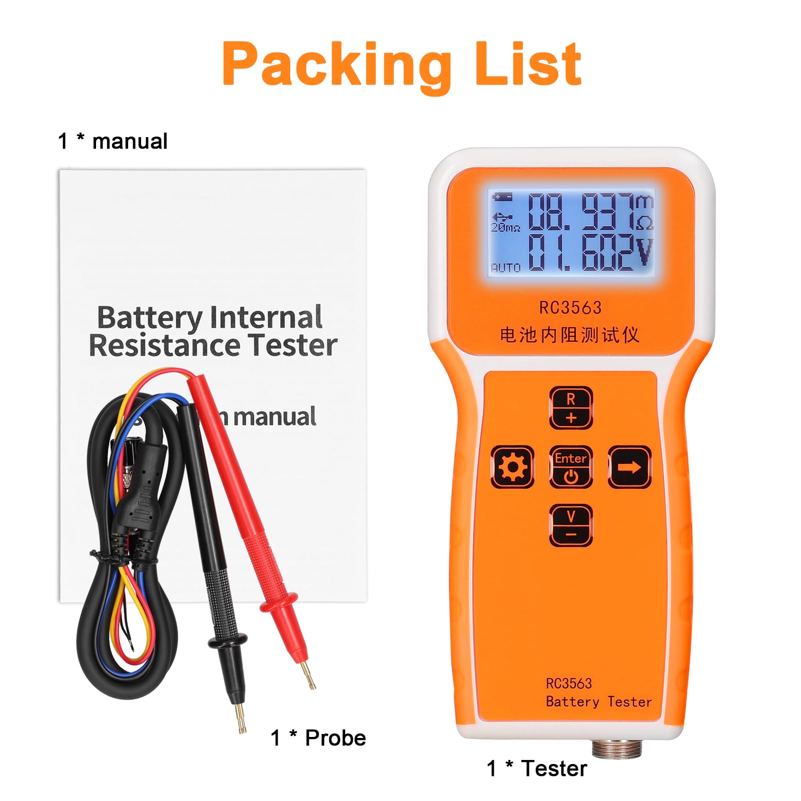 RC3563 200Ω 100V - Tester di tensione per batteria portatile, con display a 3 cifre, ad alta precisione, a quattro fili CA, al litio, piombo-acido