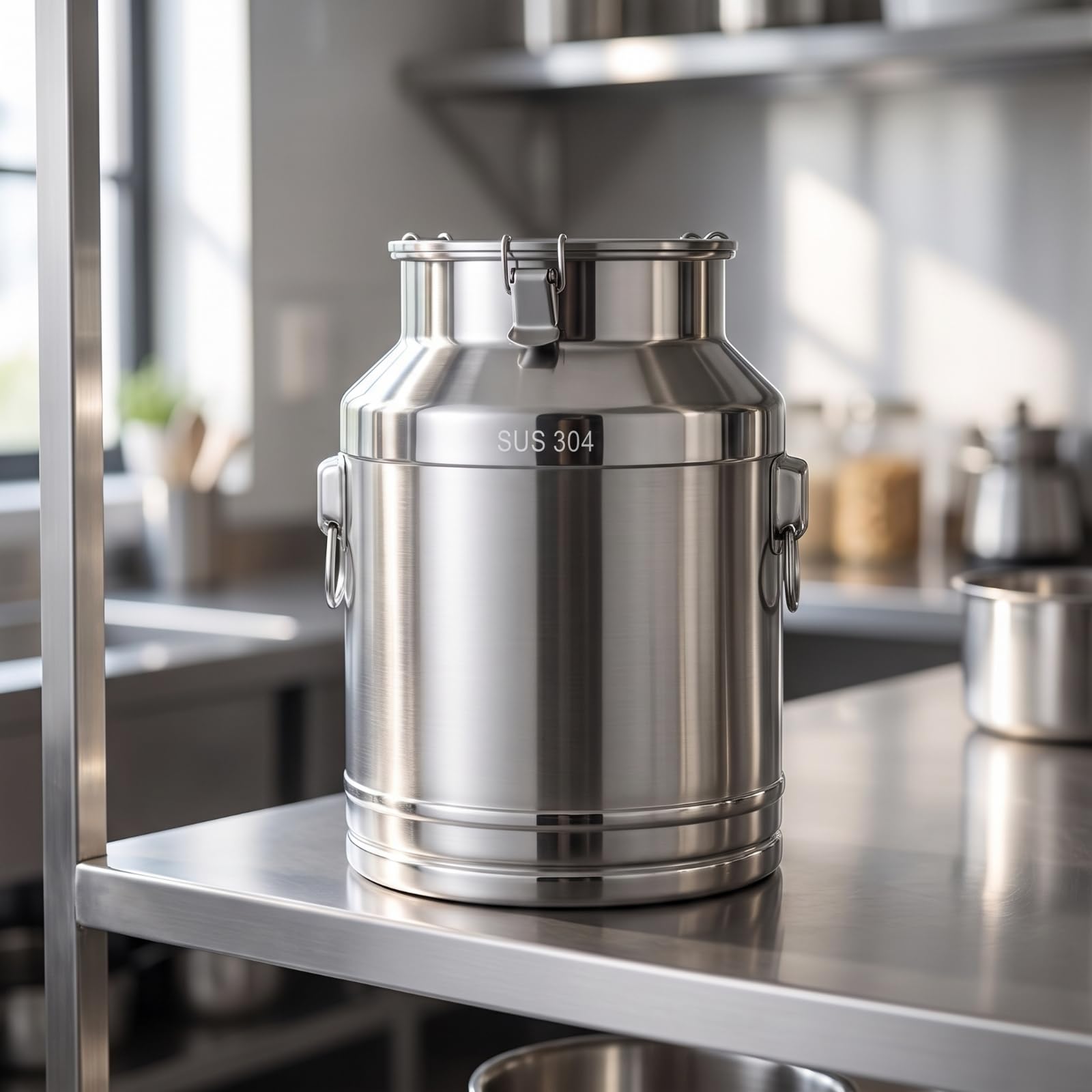 Gralara Contenedor de Acero Inoxidable Cubo Recipiente Bidón con Tapa con Sellado Seguro y Cierre de Abrazadera Asas Resistentes y Cuerpo Liso Fácil de, Aproximadamente 28L, Diámetro 30, Alto 40