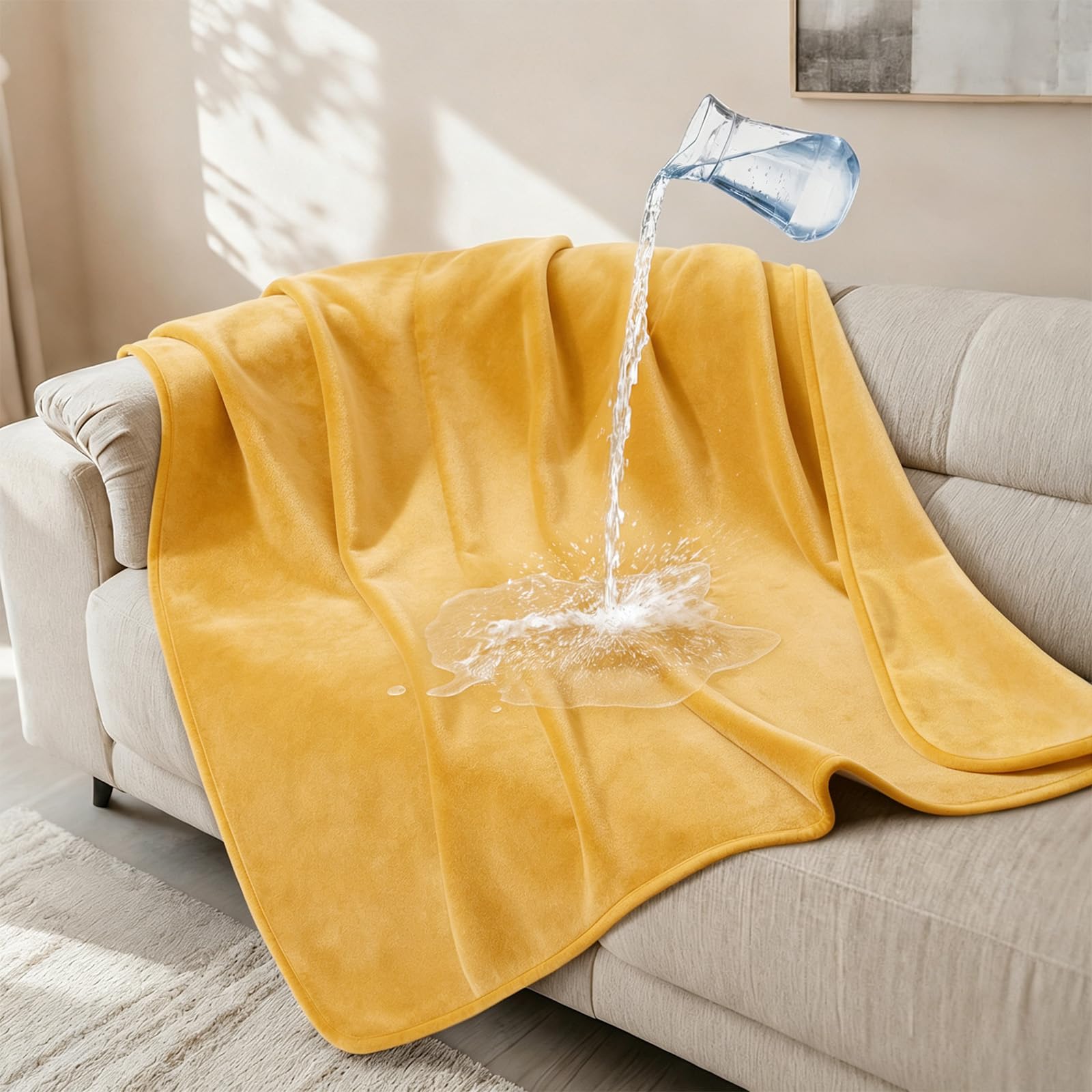 LOOBANI Waterproof Pet Blanket for Couch, Throw Size 50"x60", Yellow