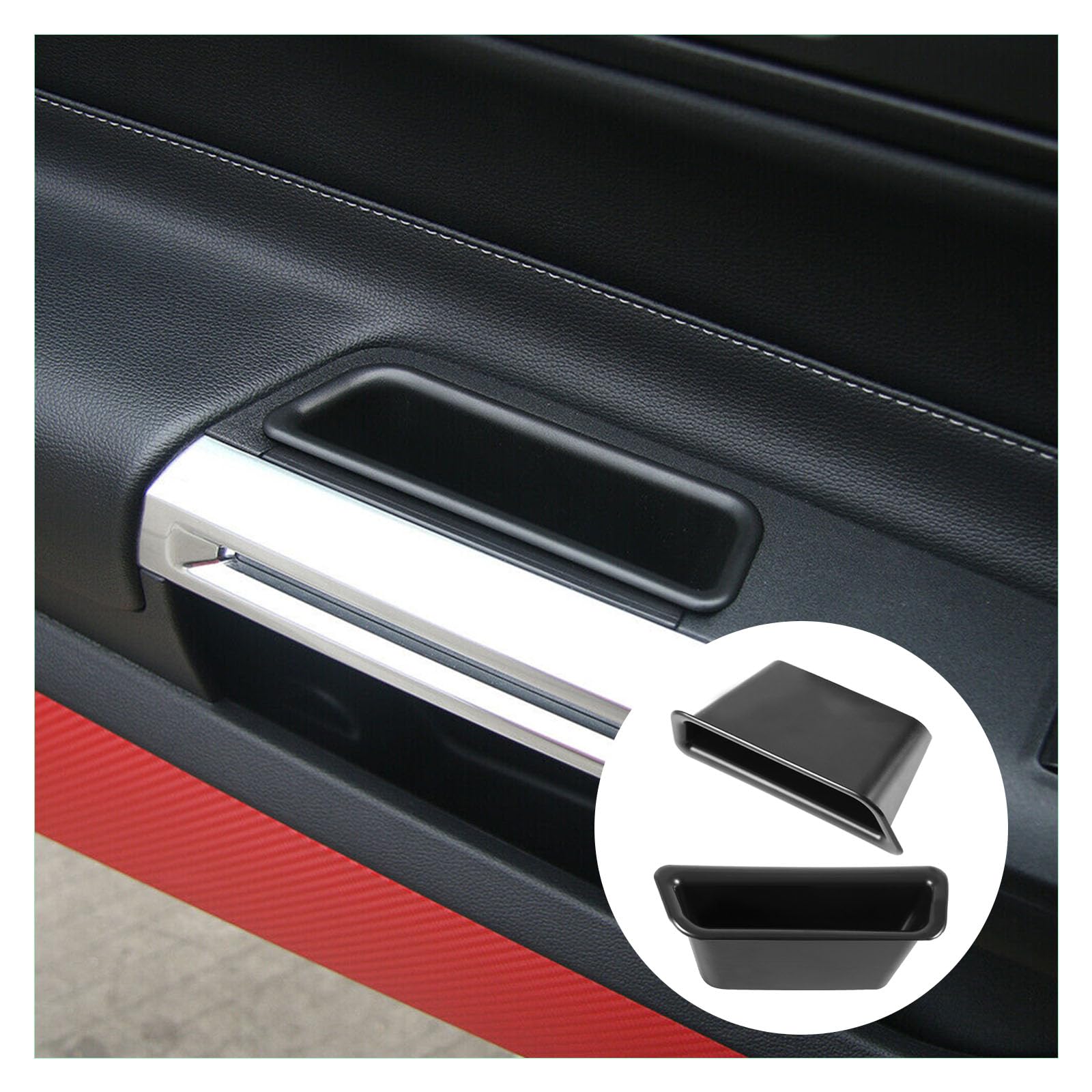 Augeny 2 PCS Door Side Storage Box Organizer Tray, ABS Side Armrest Phone Pocket Organizer, Auto Handle Phone Container Fit Only for Mustang 2015-2022, Car Interior Accessories