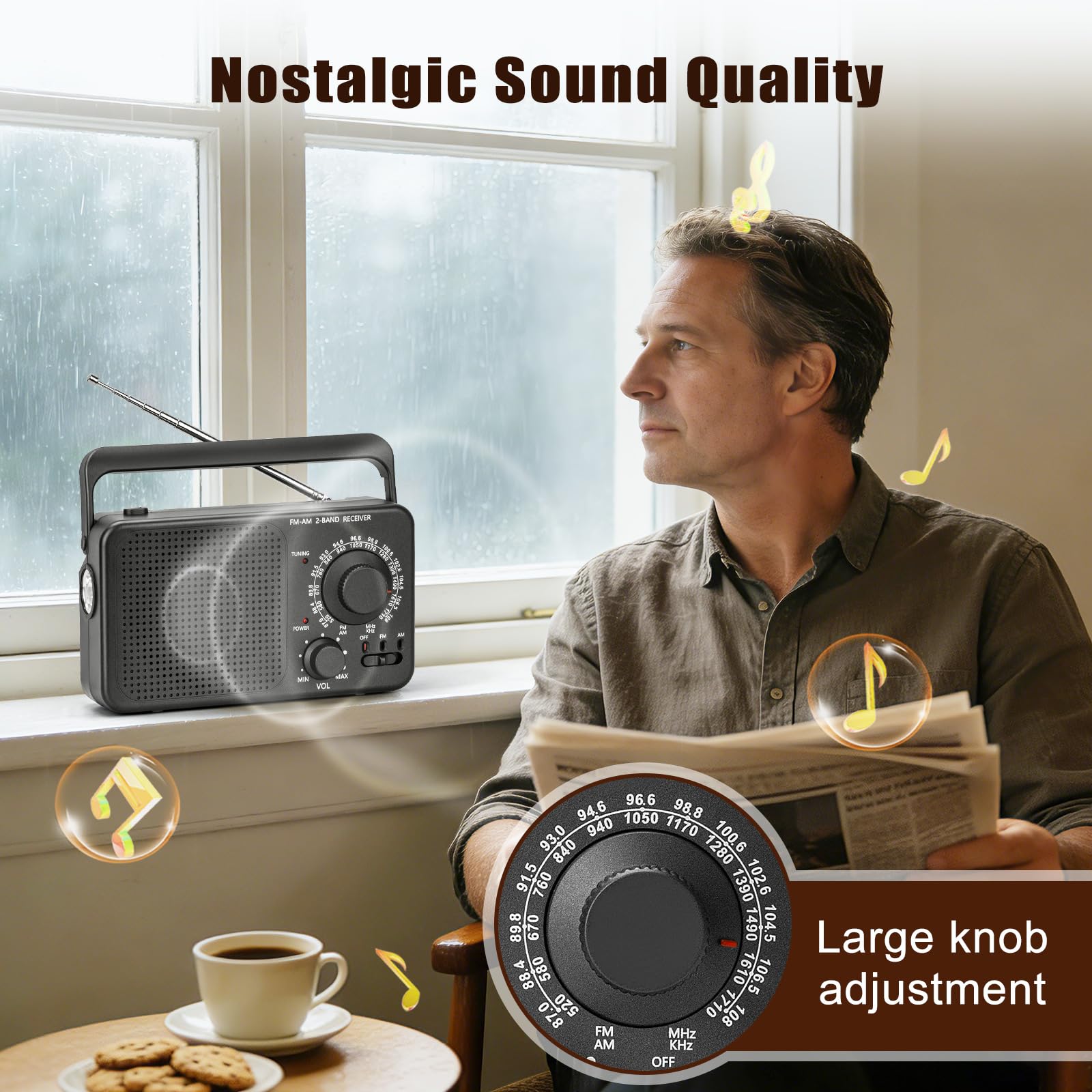 Radio Portable FM/AM avec Réception Stable et Haut-Parleur Puissant, Transistor Radio (Alimentation par Piles ou Secteur) pour Usage en Intérieur, en Extérieur et Situations d'urgence