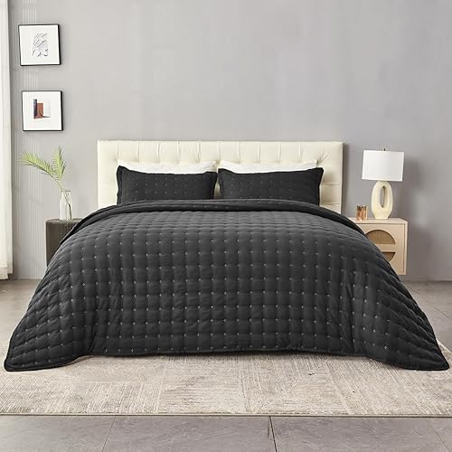 OFIXI Juego de ropa de cama de tamaño Queen con fundas de almohada, colcha ligera y suave, funda de edredón de microfibra prelavada, colcha de cama