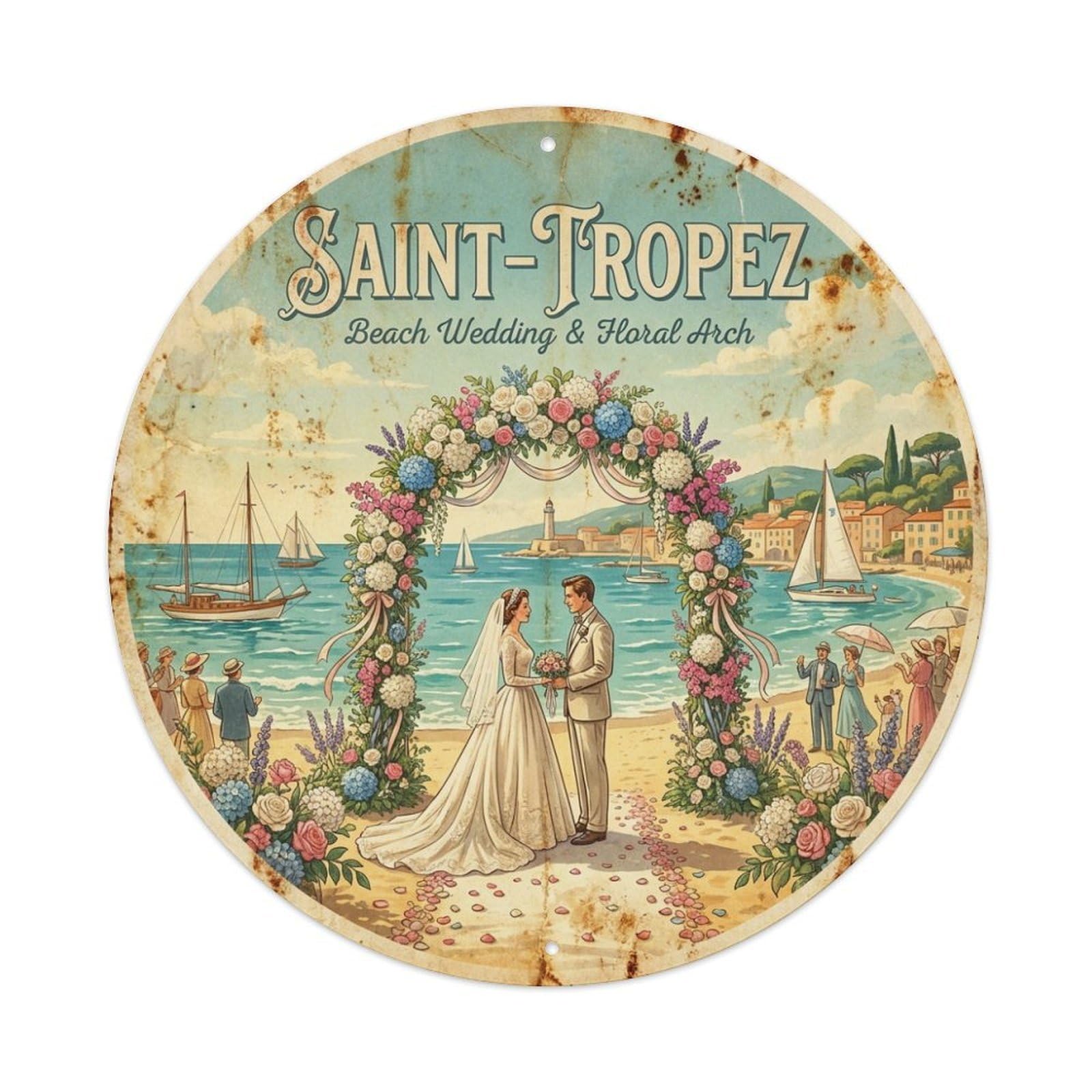 France Saint Tropez Wedding Arch Harbor View Travel Metal Tin Sign