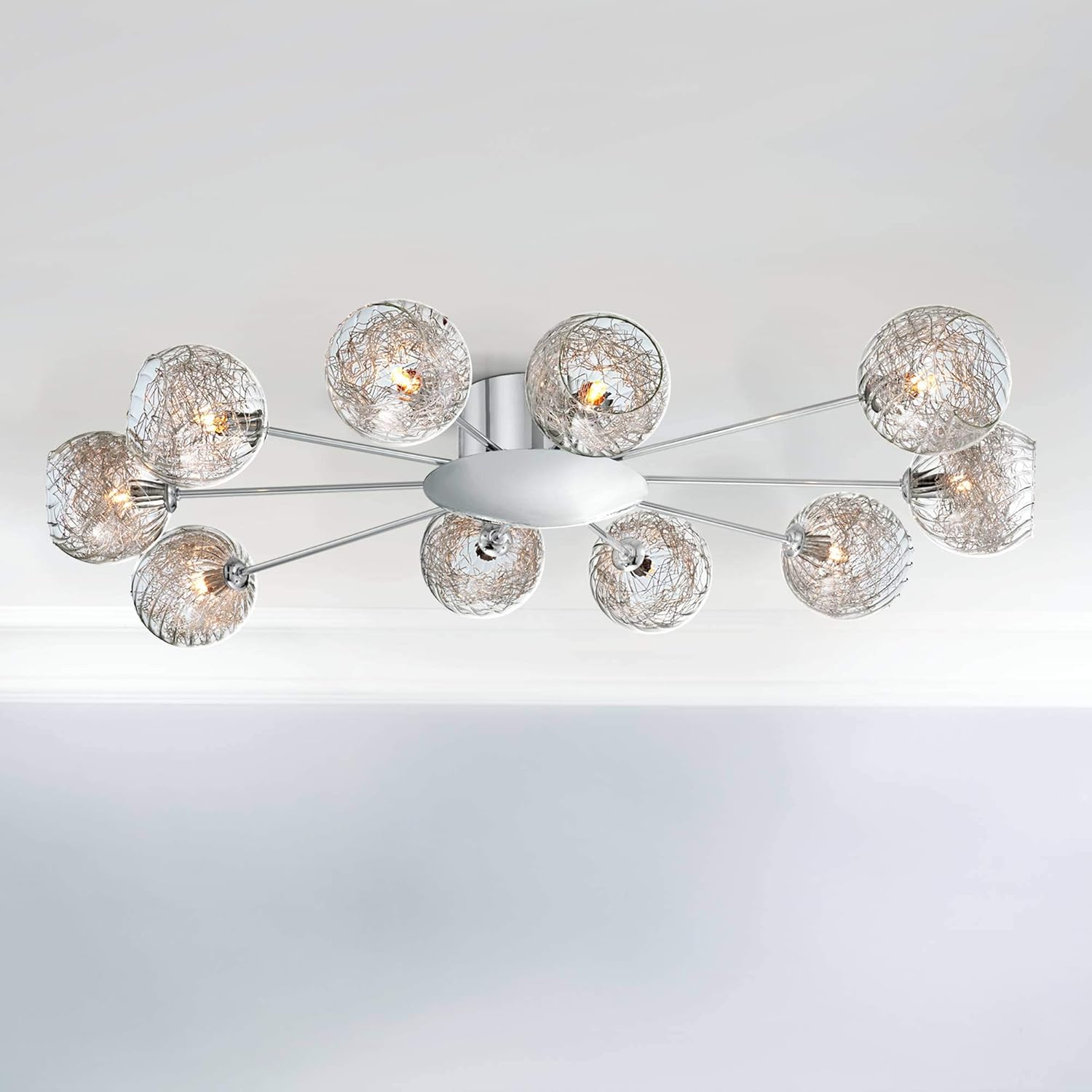 Up To 40% OFF Wired Modern Ceiling Light Flush Mount Fixture Sputnik Chrome 38 Wide 10-Light Glass Orb for Bedroom Kitchen Living Room Hallway Bathroom - Possini Euro Design Amazing 🔥 Wired Modern Ceiling Light Flush Mount Fixture Sputnik Chrome 38 Wide 10-Light Glass Orb for Bedroom Kitchen Living Room Hallway Bathroom - Possini Euro Design