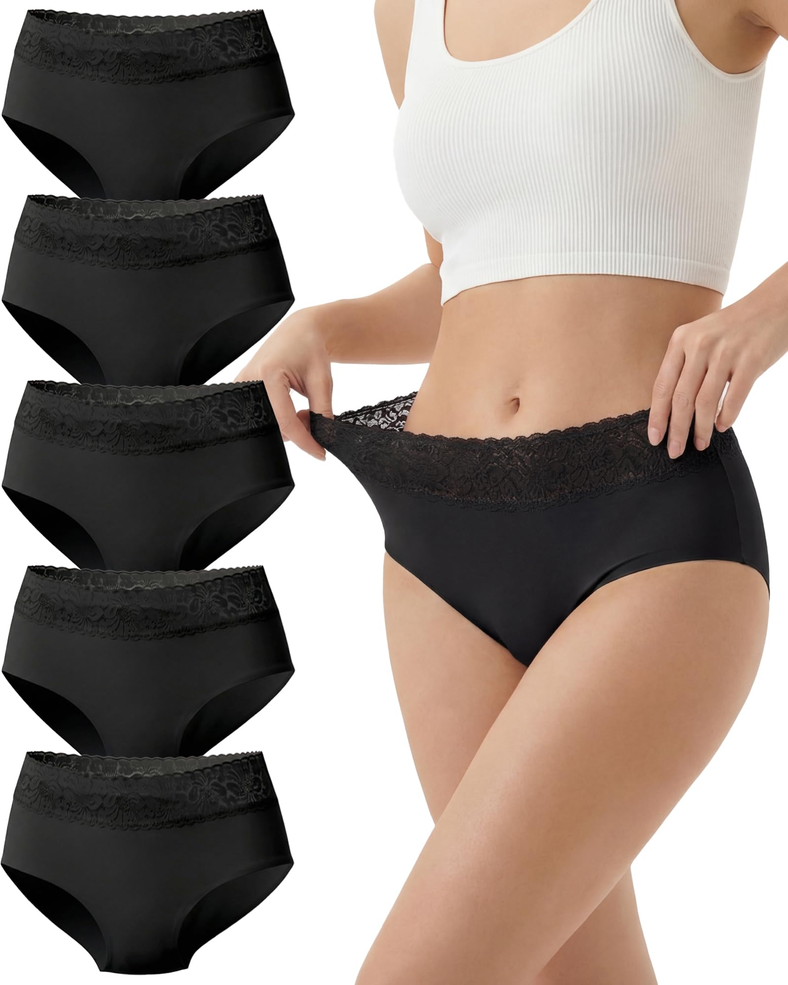 Cevapro Seamless Underwear for Women With Soft Lace Waistband No Show Laser Cut Lace Panties Women Underwear Seamless