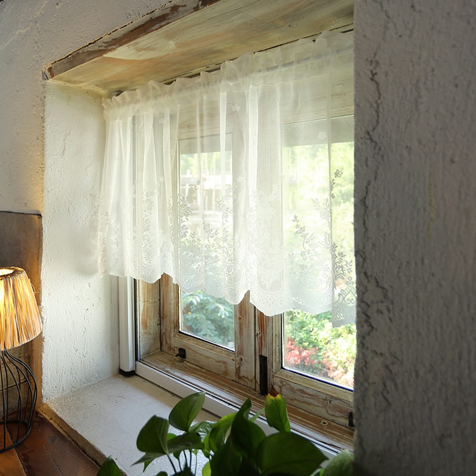 A.Monamour Gardine – Transparenter Voile-Vorhang Mit Blumenstickerei, 50x200 Cm, Für Küche & Kleine Fenster