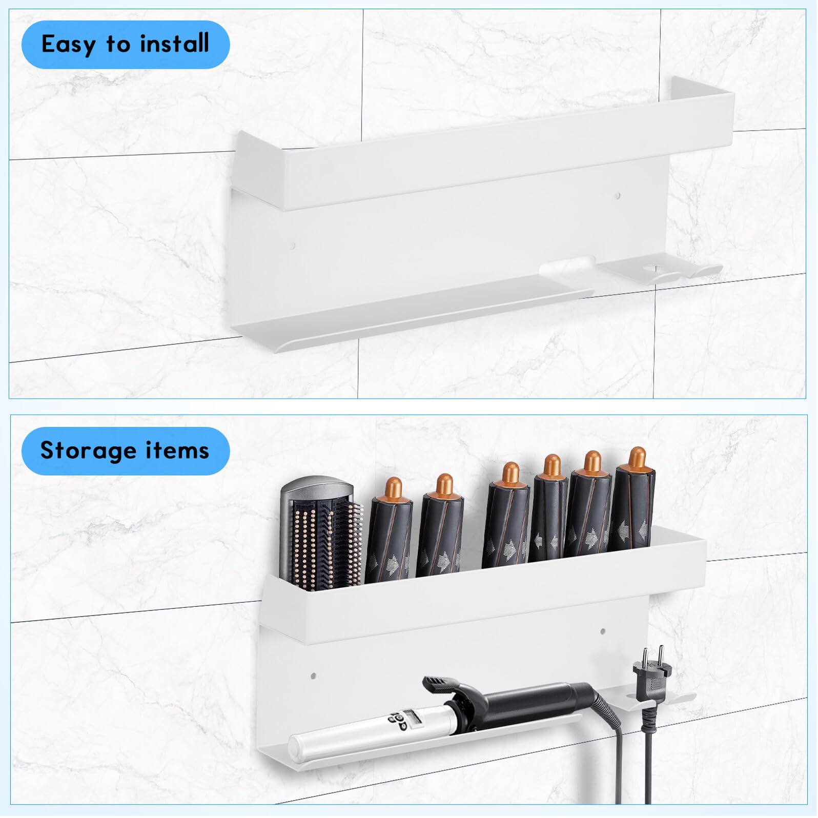 Homoyoyo Bohrfreie Haartrocknerhalterung aus Aluminium Wandhalter für Föhn Glätteisen Lockenstab Hitzebeständiger Organizer für Bad Schlafzimmer