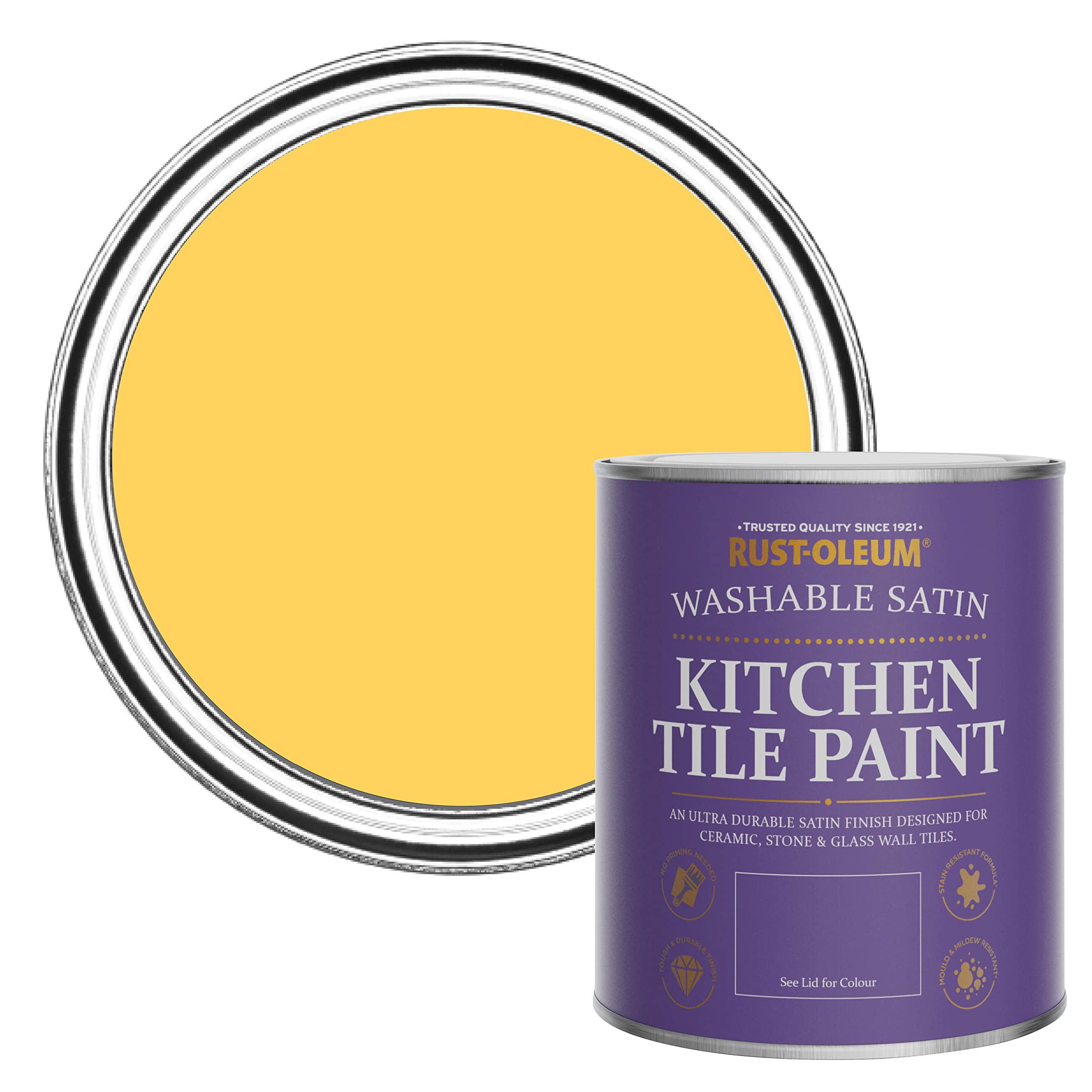 Rust-Oleum Lemon Jelly Yellow Water Resistant Kitchen Tile Paint In Satin Finish - 750Ml