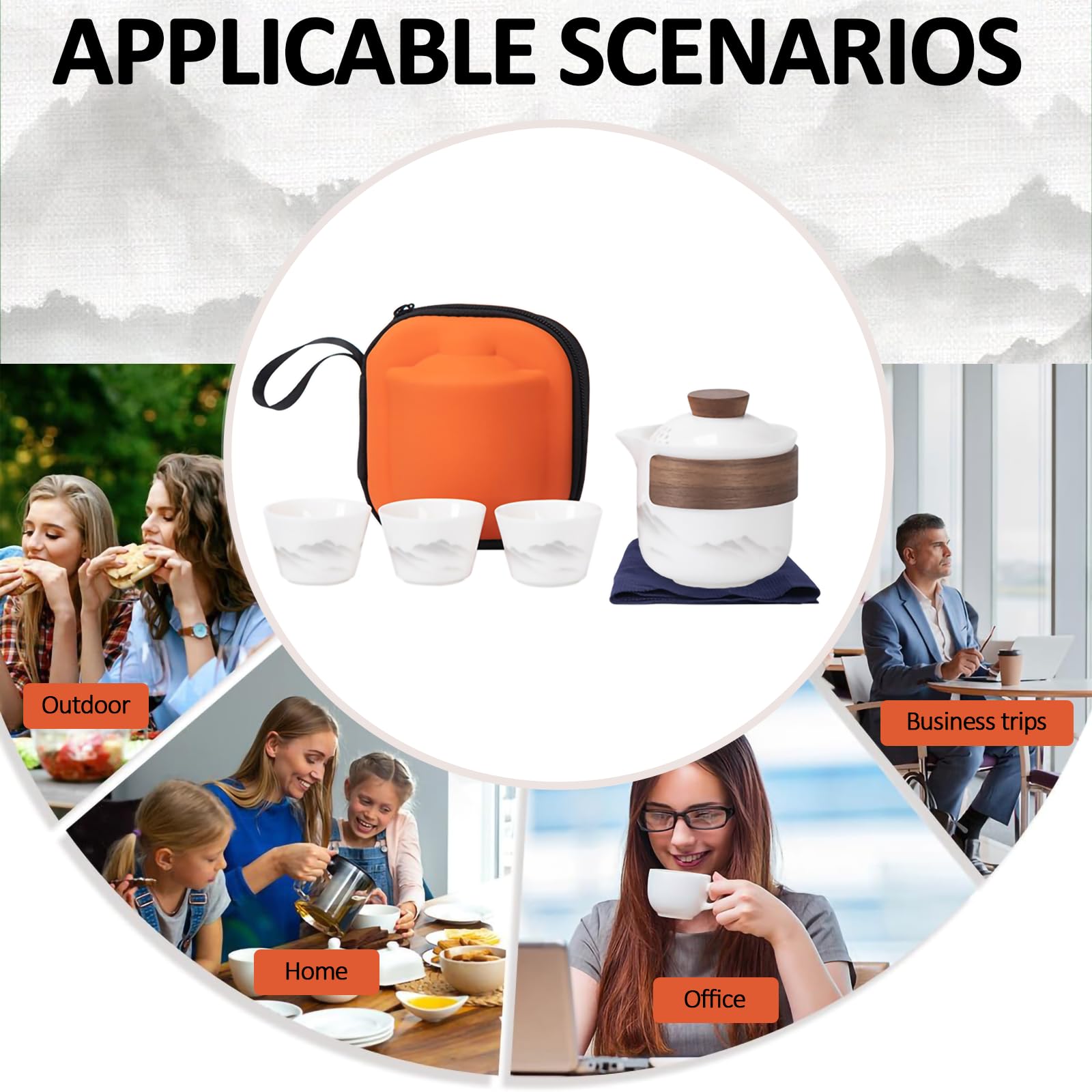 Set da tè in porcellana cinese Gongfu, set di teiera portatile in ceramica, portatile, tutto in uno, mini borsa da viaggio per viaggi, casa, regali, campeggio, picnic e ufficio, lavoro, hotel, amanti