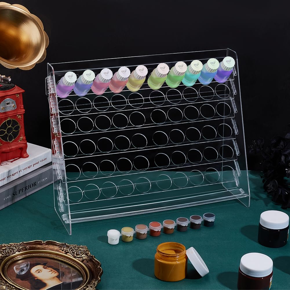 PH PandaHall Lot de 60 trous de support pour peinture artisanale avec 6 supports d'étagères, présentoirs en acrylique pour peintures miniatures, trou : 2,5 mm
